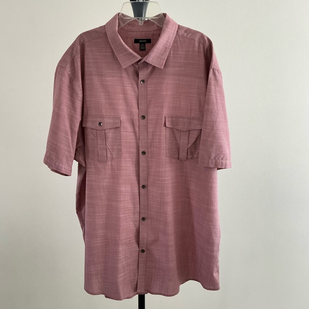 Alfani Men’s 2XL Short Sleeve Button Down Shirt Mauve Regular Fit Casual